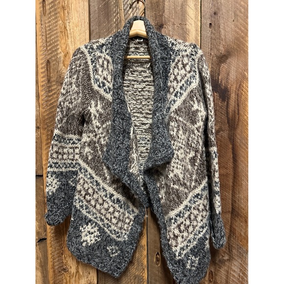 Eddie Bauer Hand Knit Wool Alpaca Blend Cardigan Sweater L/XL Boho Fair Isle - Picture 1 of 8
